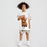 Floral Highland Cow - Personalized Highland Cow Kid T-shirt & Shorts