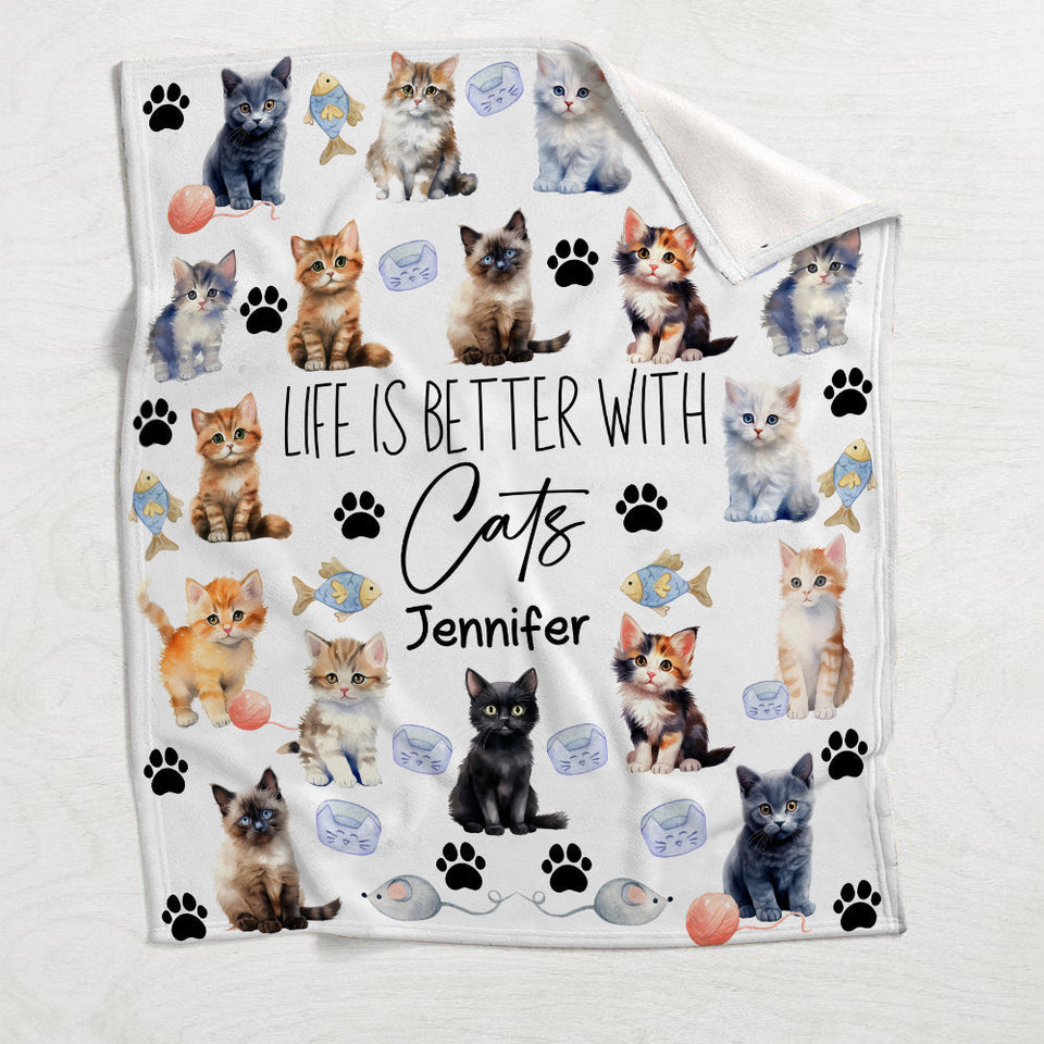 Life Is Better With Cats - Personalized Cat Blanket