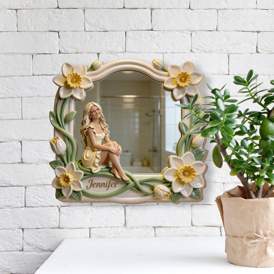 Custom Any Photo And Flower - Personalized Self Love Wall Hanging Mirror