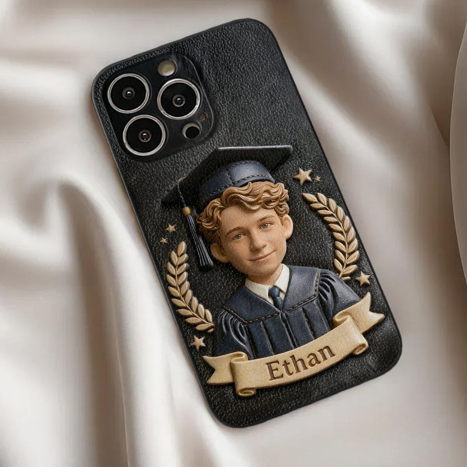 Graduation Gift - Personalized Graduation 3D Embossed Leather Phone Case