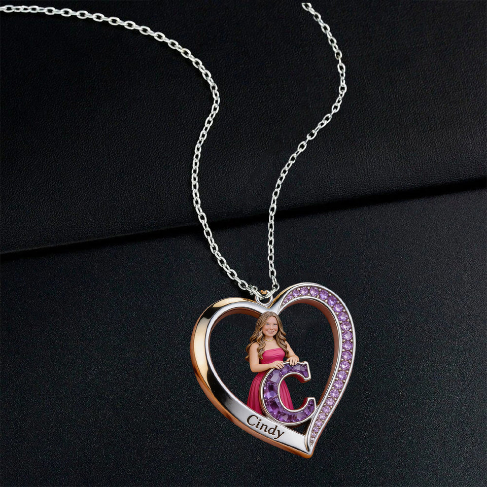 Custom Any Photo Birthstone Style Initial Name Letter - Personalized Birth Stone Shaped Metal Pendant Necklace