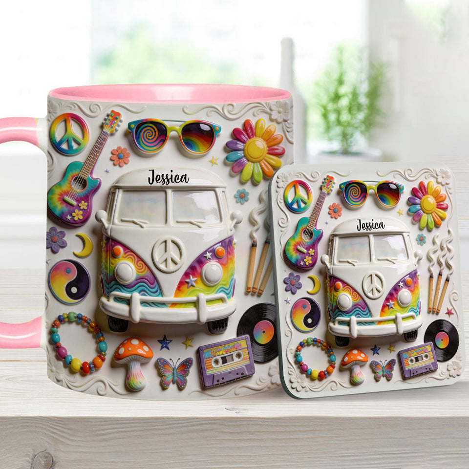 Love Hope Peace - Personalized Hippie Accent Mug & Coaster