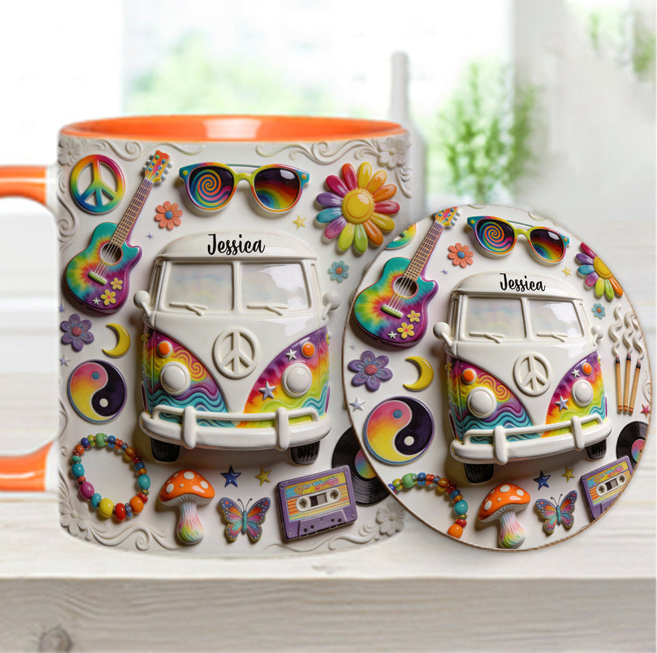 Love Hope Peace - Personalized Hippie Accent Mug & Coaster