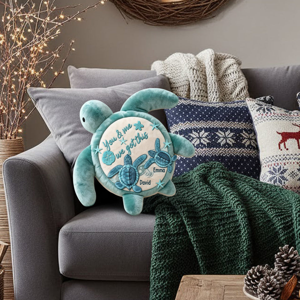 You & Me We Got This - Personalized Turtle Faux Fur Shaped Pillow