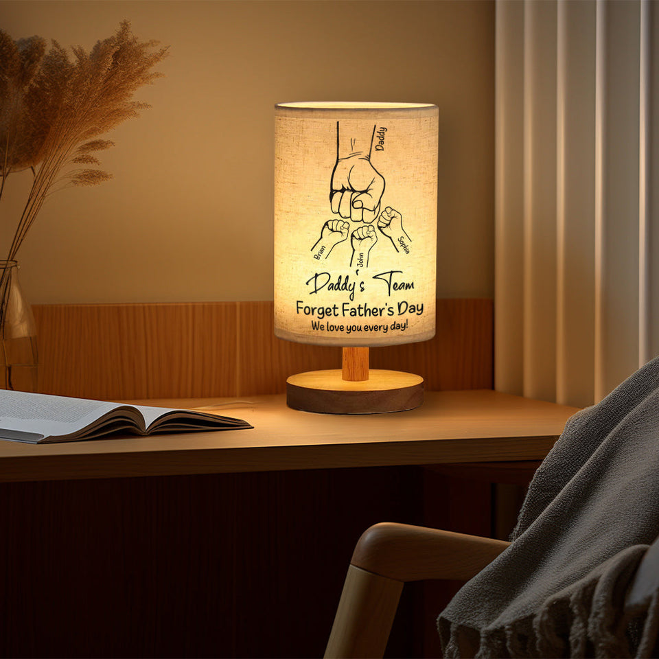 Daddy's Team - Personalized Father Table Lamp with Wood Base
