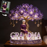 Custom Any Photo Flower Tree Gift For Mom, Grandma - Personalized Grandma Acrylic LED Night Light