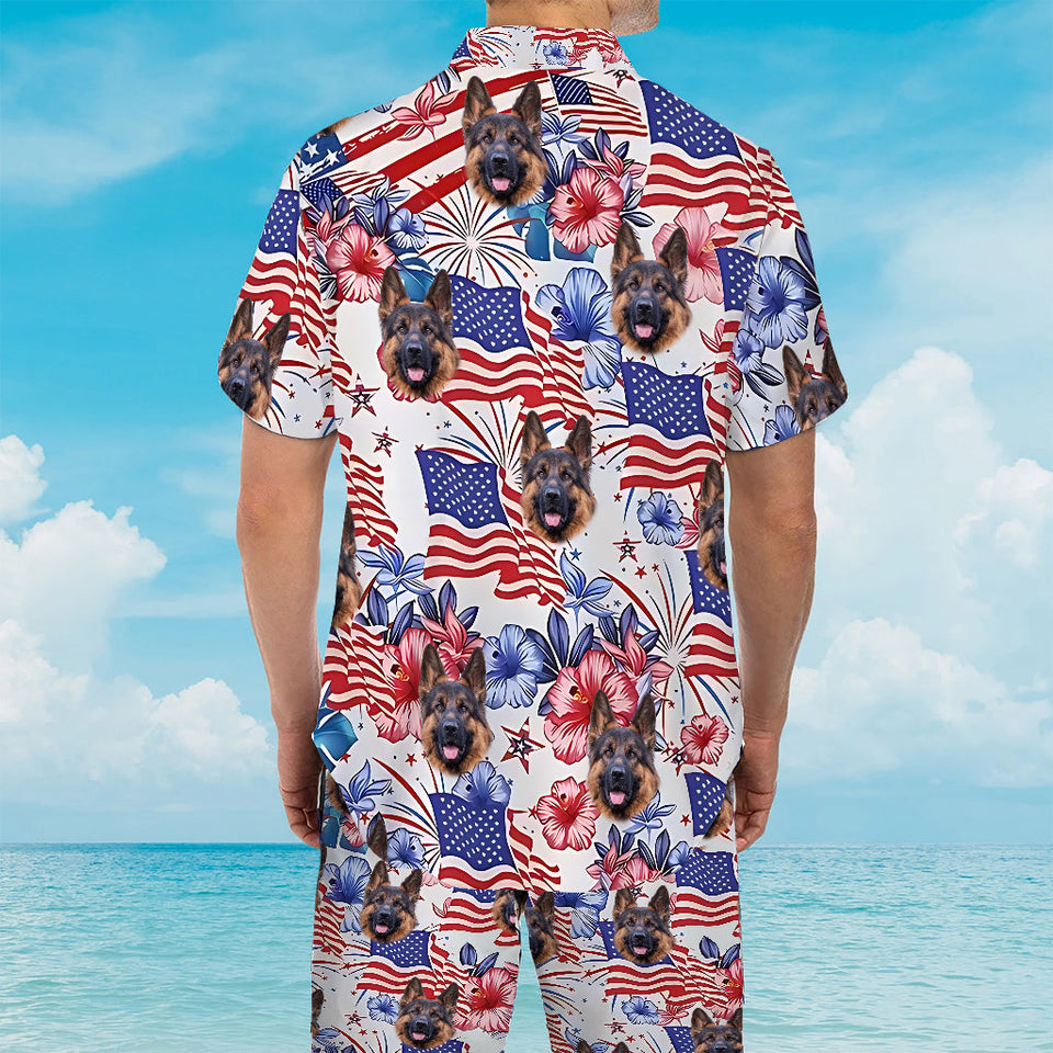 Patriotic Dog - Personalized Dog Hawaiian Shirt & Men Shorts