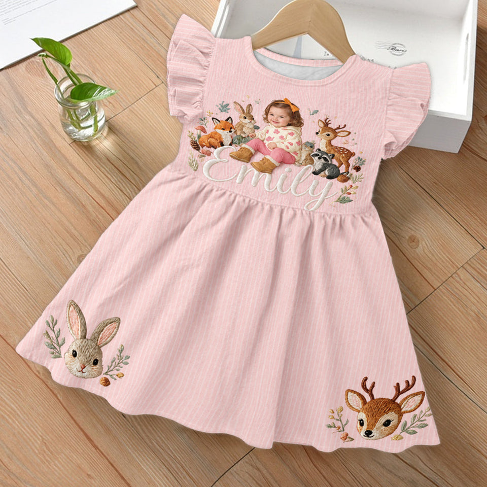 Woodland Cute Gift For Girl/ Daughter/ Granddaughter... - Personalized Kid Kid Ruffle Sleeve Dress
