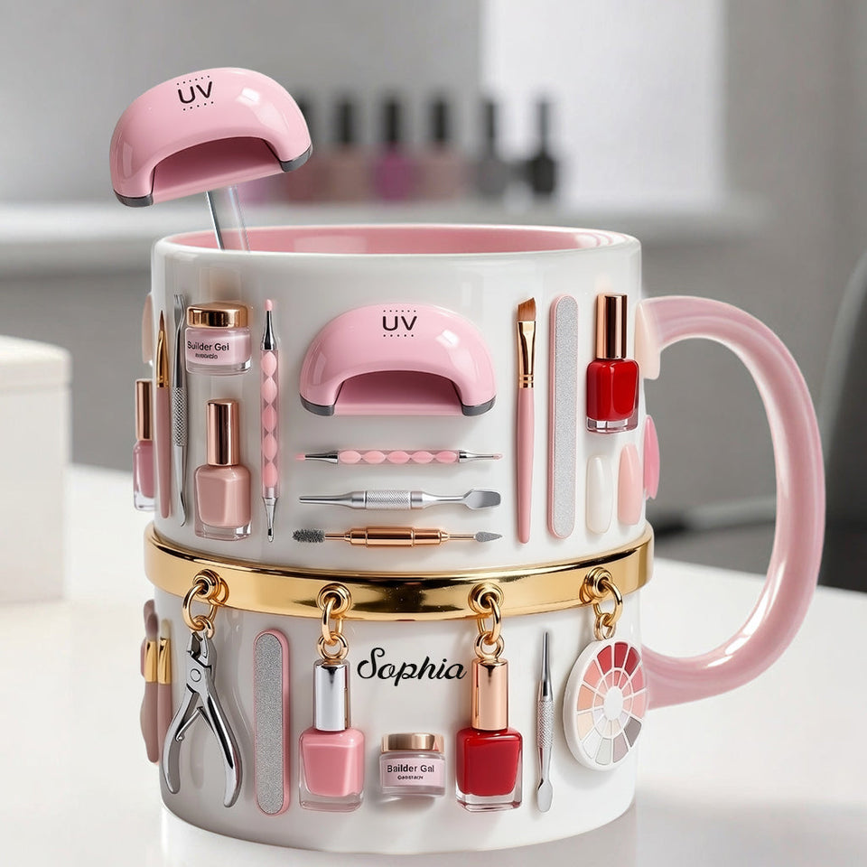Nail Tech - Personalized Nail Salon Set Accent Mug with Acrylic Stirrers