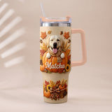 Autumn Snuggles Pumpkin Paws - Personalized Dog Tumbler With Plush Charm