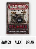 WARNING Territory Of A Drummer - Personalized Drummer Rectangle Metal Sign
