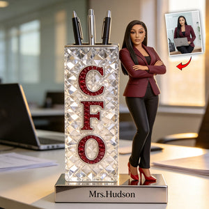 Your Title, Your Desk - Custom Executive Pen Holder Sculpture - Personalized Colleague Acrylic Pot