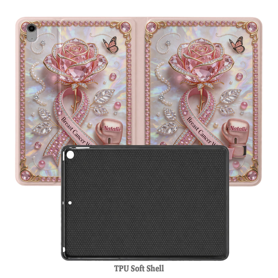 Faith Hope Love - Personalized Breast Cancer Awareness Tablet Cover With Pen Slot