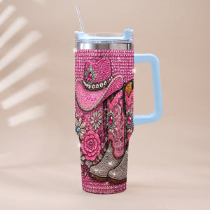 Cowgirl Boots - Personalized Cowgirl Rhinestone Tumbler With Plush Charm