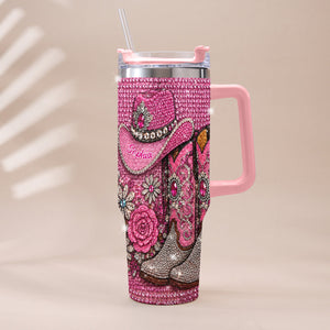 Cowgirl Boots - Personalized Cowgirl Rhinestone Tumbler With Plush Charm