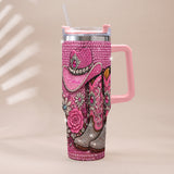 Cowgirl Boots - Personalized Cowgirl Rhinestone Tumbler With Plush Charm