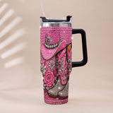 Cowgirl Boots - Personalized Cowgirl Rhinestone Tumbler With Plush Charm