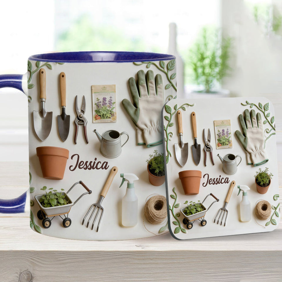 Love Gardening - Personalized Gardening Accent Mug & Coaster