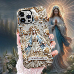 Tu es protégé(e) à jamais par Marie - Coque de téléphone personnalisée avec texte chrétien intégral