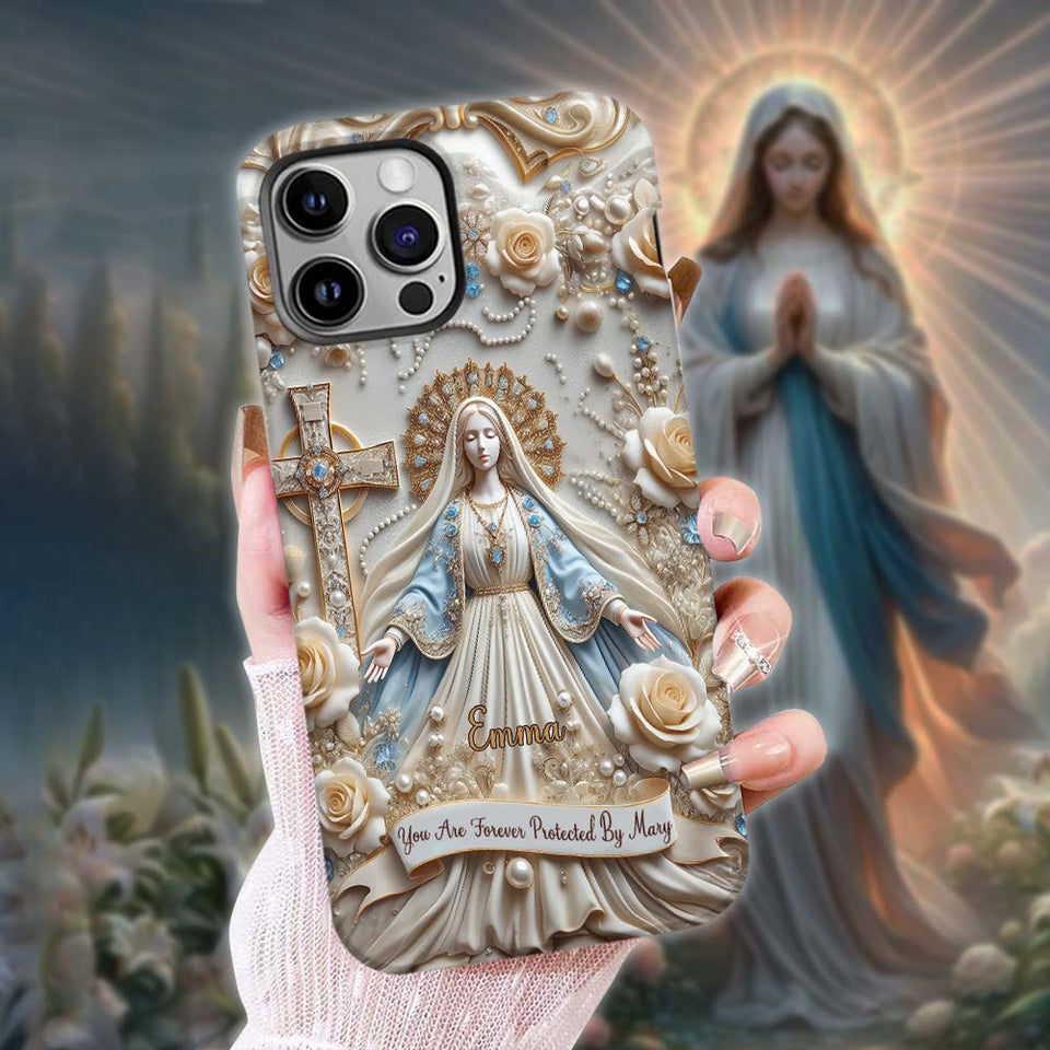 Tu es protégé(e) à jamais par Marie - Coque de téléphone personnalisée avec texte chrétien intégral