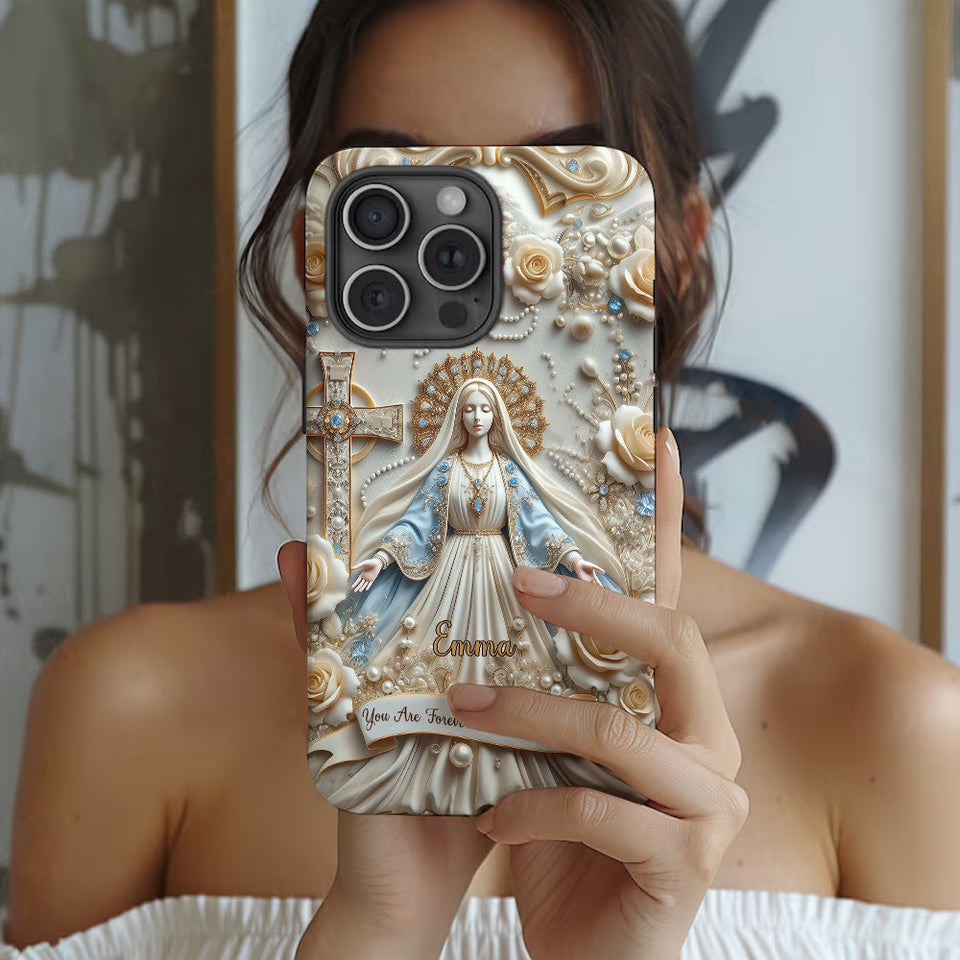 Tu es protégé(e) à jamais par Marie - Coque de téléphone personnalisée avec texte chrétien intégral