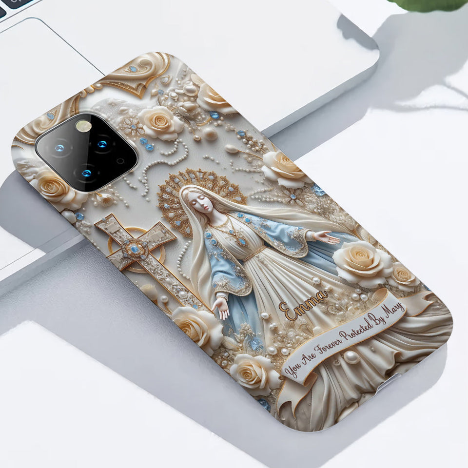 Tu es protégé(e) à jamais par Marie - Coque de téléphone personnalisée avec texte chrétien intégral