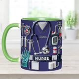 Nursing Is A Work Of Heart - Personalized Nurse Accent Mug & Coaster