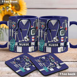 Nursing Is A Work Of Heart - Personalized Nurse Accent Mug & Coaster