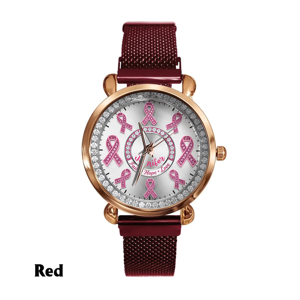 Foi, Espoir, Amour - Montre-bracelet personnalisée pour femmes, sensibilisation au cancer du sein 
