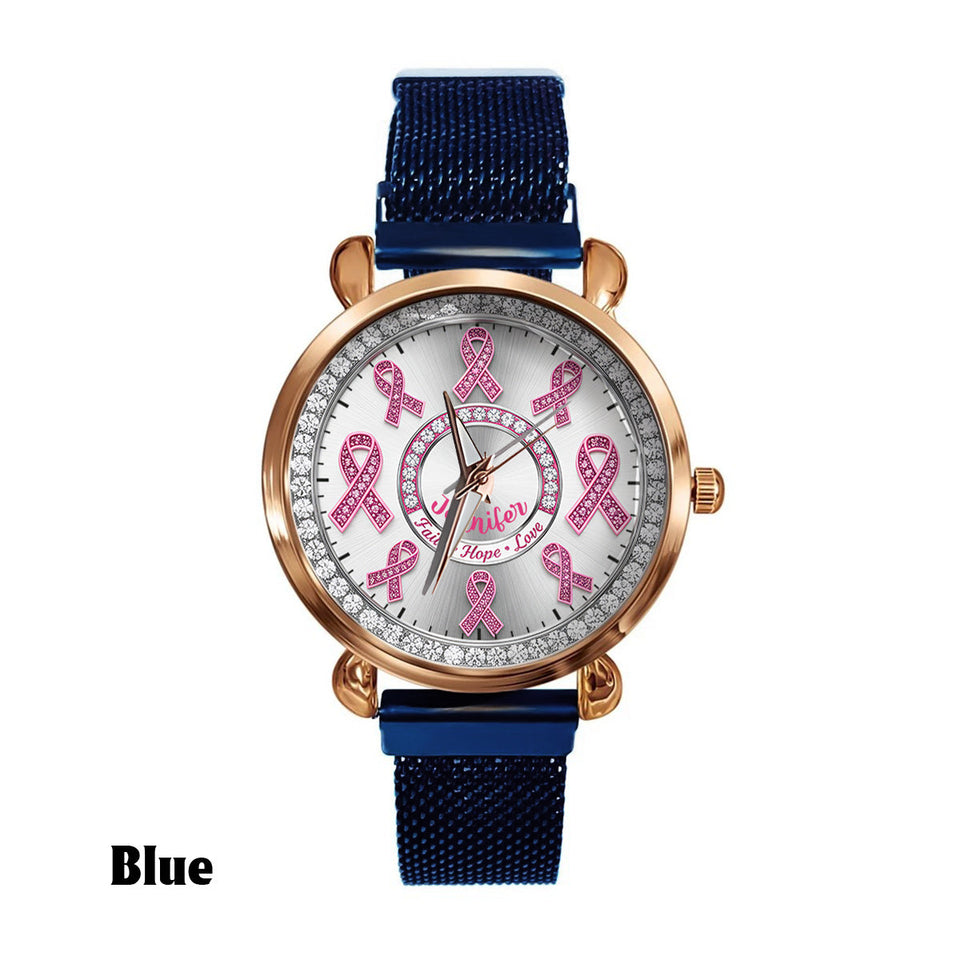 Foi, Espoir, Amour - Montre-bracelet personnalisée pour femmes, sensibilisation au cancer du sein 