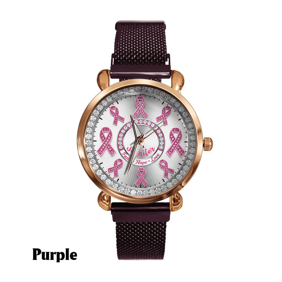 Foi, Espoir, Amour - Montre-bracelet personnalisée pour femmes, sensibilisation au cancer du sein 