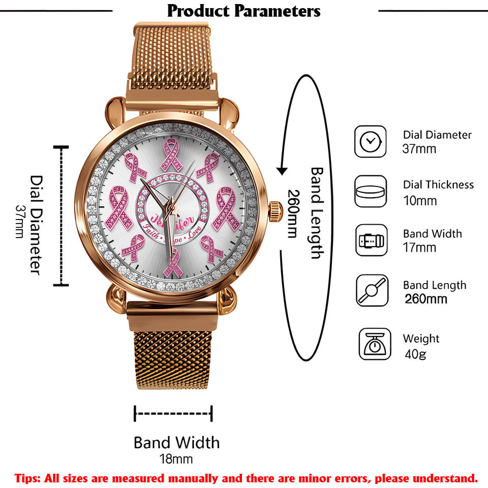 Foi, Espoir, Amour - Montre-bracelet personnalisée pour femmes, sensibilisation au cancer du sein 