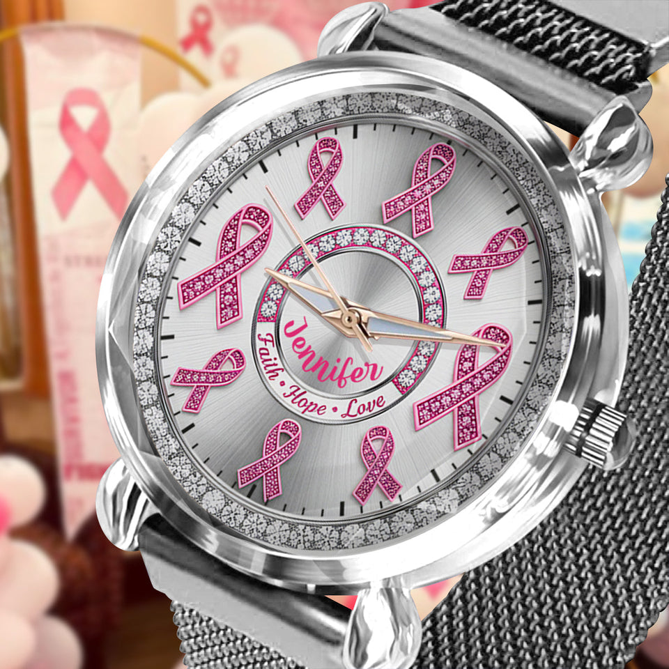 Foi, Espoir, Amour - Montre-bracelet personnalisée pour femmes, sensibilisation au cancer du sein 