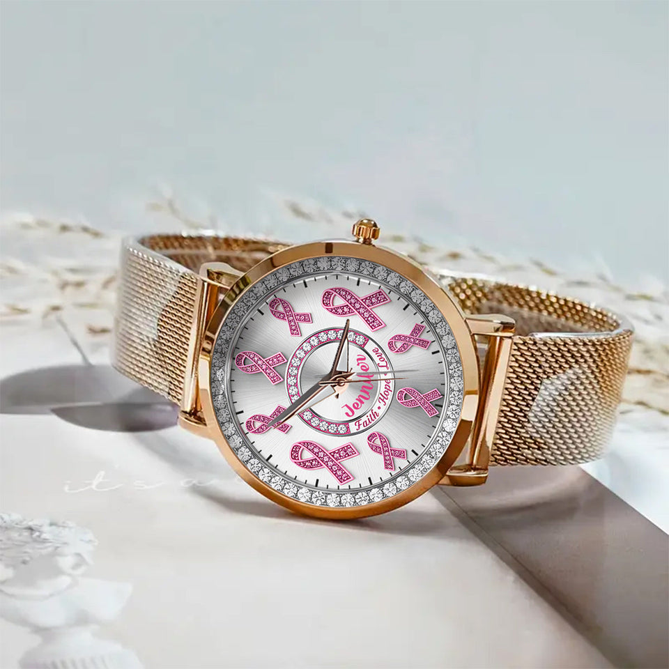 Foi, Espoir, Amour - Montre-bracelet personnalisée pour femmes, sensibilisation au cancer du sein 