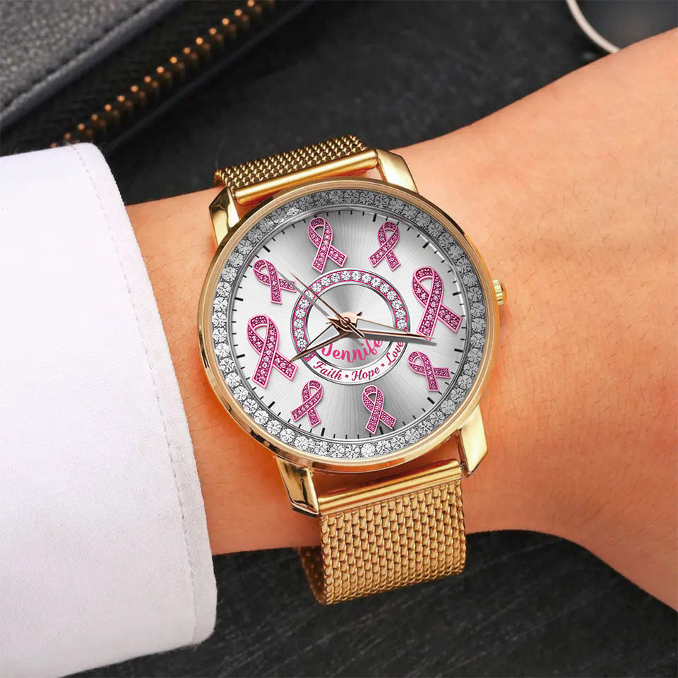 Foi, Espoir, Amour - Montre-bracelet personnalisée pour femmes, sensibilisation au cancer du sein 