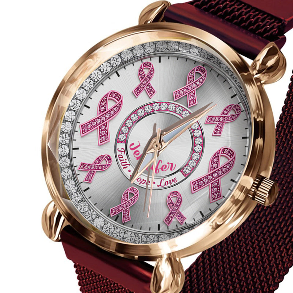 Foi, Espoir, Amour - Montre-bracelet personnalisée pour femmes, sensibilisation au cancer du sein 
