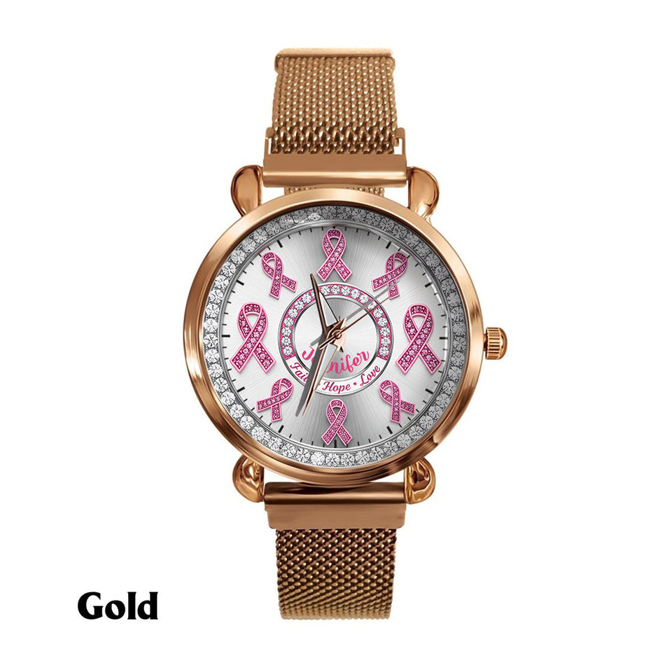 Foi, Espoir, Amour - Montre-bracelet personnalisée pour femmes, sensibilisation au cancer du sein 