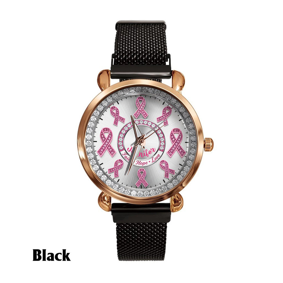 Foi, Espoir, Amour - Montre-bracelet personnalisée pour femmes, sensibilisation au cancer du sein 