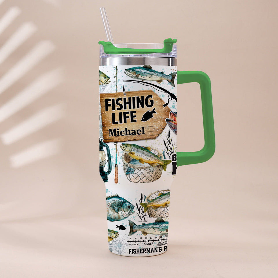 Just One More Cast - Personalized Fishing Tumbler With Handle