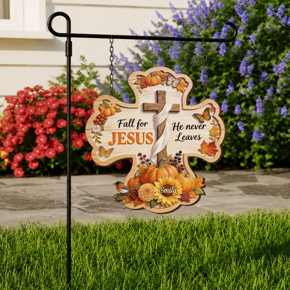 Fall For JESUS - Personalized Christian Wood Sign With Stake