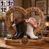 Cowboy & Cowgirl Couple, Western House Decoration, God Bless The Broken Road - Personalized Western Outfit Custom Shaped Wood Plaque