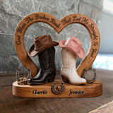 Cowboy & Cowgirl Couple, Western House Decoration, God Bless The Broken Road - Personalized Western Outfit Custom Shaped Wood Plaque