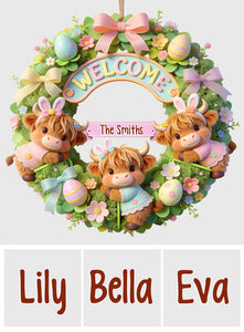 Happy Easter's Day Cute Highland Cow - Personalized Highland Cow Custom Shaped Wood Sign