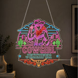 USB-Operated Neon Cowgirl Cowboy Sign - Personalized Cowgirl Neon LED Light Sign