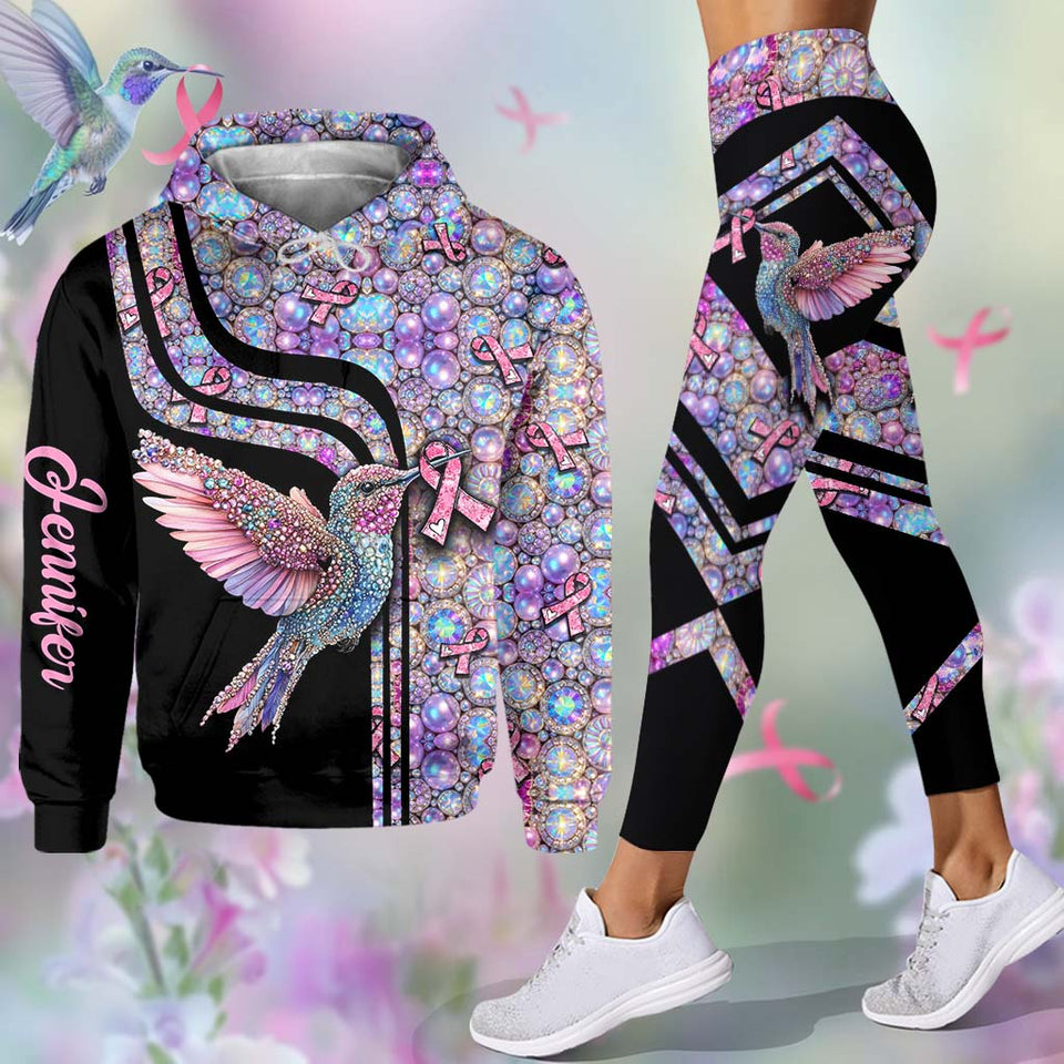 Colibri rose - Sweat à capuche et legging personnalisés pour la sensibilisation au cancer du sein