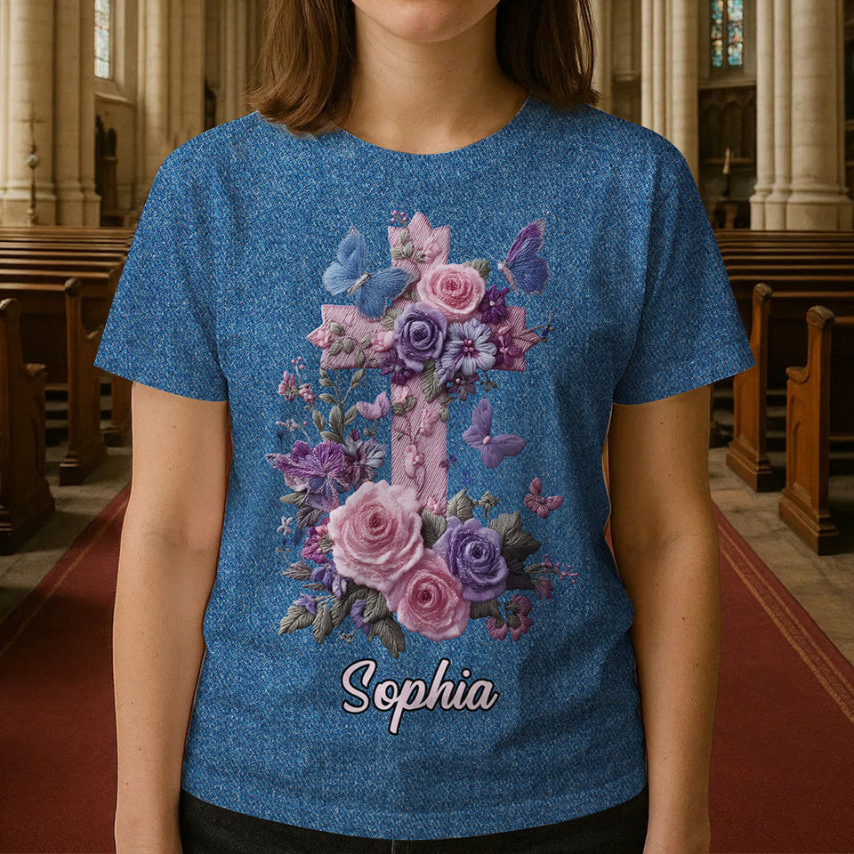 Cross & Floral - Graceful Style Honoring Faith - Personalized Christian All Over Shirt