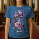 Cross & Floral - Graceful Style Honoring Faith - Personalized Christian All Over Shirt