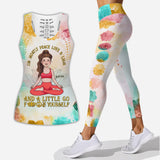 I'm Mostly Peace Love And Light - Personalized Yoga Hollow Tank Top and Leggings