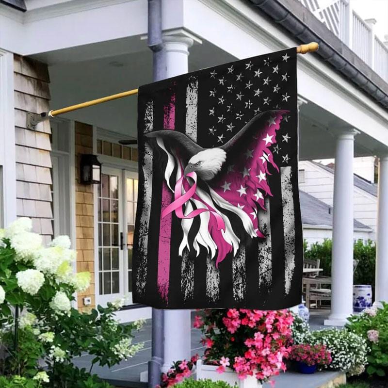Drapeau américain Aigle, Étoile et Ruban Rose - Drapeau de sensibilisation au cancer du sein 0822