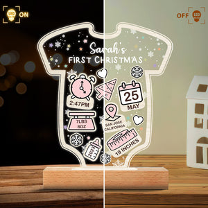 Babt's Birth Stats First Christmas - Gift for Newborn, son, daughter, granddaughter, grandson - Personalized Shaped Plaque Light Base
